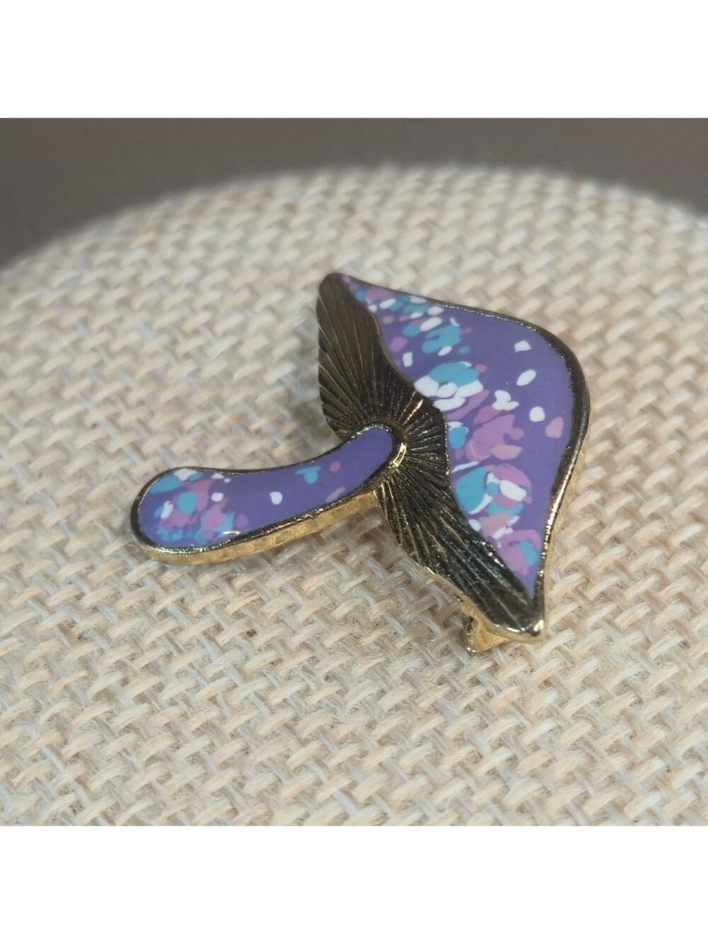 Enamel Mushroom Brooch Purple & Gold-Tone Speckled Whimsical Nature-Inspired Pi - Picture 4 of 8